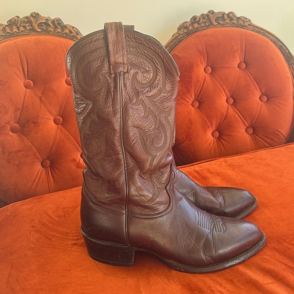 Vintage Tony Lama Western Boots oxblood dark burgundy leather cowboy boots 10D m - Picture 6 of 11